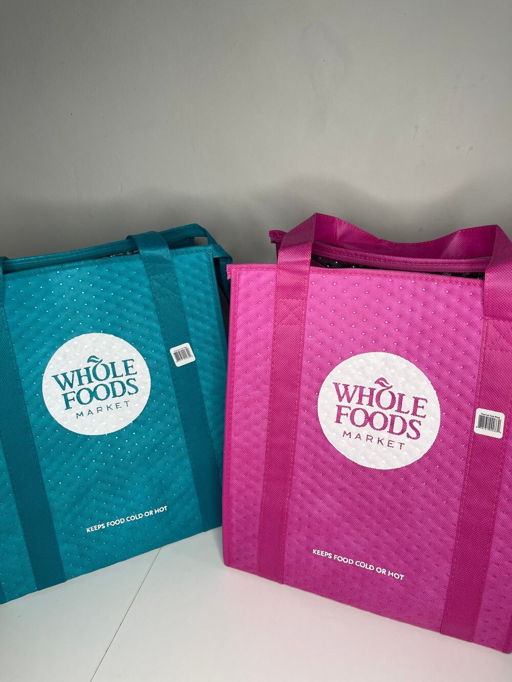 Set of 2 — Whole Foods Market — Teal Blue + Pink Insulated Cooler Mini Tote Bags